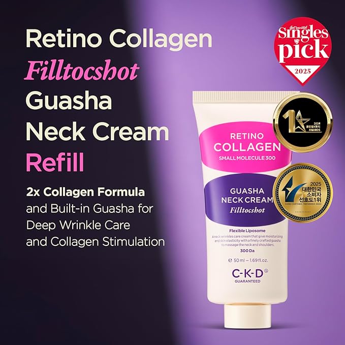 CKD Gua Sha Neck Cream Filltocshot [Refill] - Advanced Anti-Aging Neck Firming Cream with Massage Roller. Visibly Reduces Wrinkles, Lifts & Tightens Sagging Skin, Boosts Elasticity, Korean Skincare.