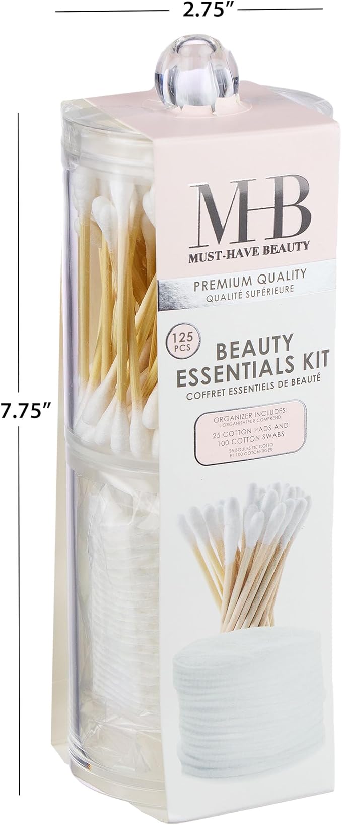 EXPRESSIONS 125pc Beauty Essentials Kit - Includes Cotton Pads - Rounds For Face & Cotton Swabs w/ Organizer - Beauty & Spa Skincare Accessories & Organizer Box
