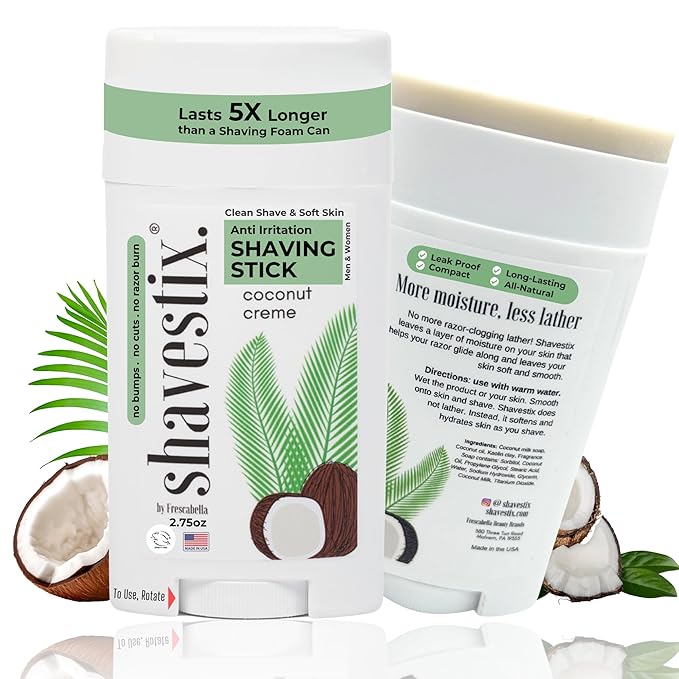 Shavestix Shaving Cream Stick 2.75 Oz - Travel Size Toiletries for Women | Coconut Milk Based Razors, Shavers Friendly Hair Removal Cream Shave Bar | Sub Shaving Gel, Soap, Foam