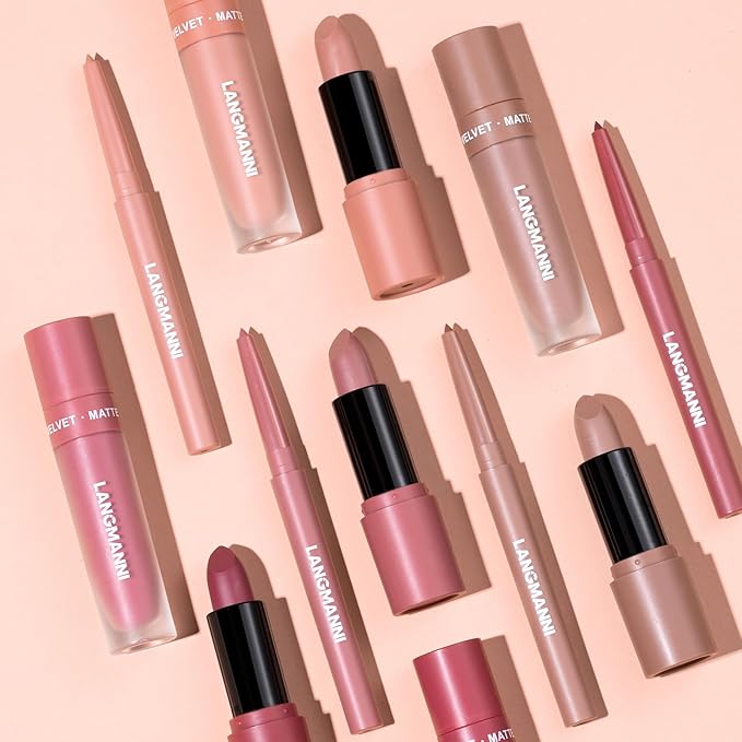 LANGMANNI 3 in 1 Matte Velvet Lipstick Set-Lip Liner,Lip Gloss and Lipstick Combo,Perfect for Natural Lip Contour,Waterproof And Longlasting Effect Lip Makeup,Unique Festival Gift (#01+03+05)