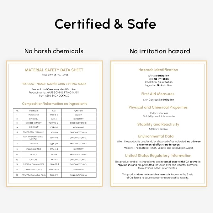 MAREE V Line Lifting Mask with 24K Gold – Deep Collagen Face Mask for Women – Jawline Shaper Mask with Retinol & Hyaluronic Acid – Neck Tightening & Firming - Double Chin Strap for Face Lift