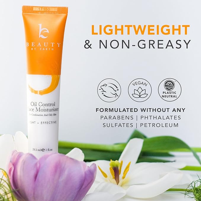 Oil Control Face Moisturizer - USA Made with Natural & Organic Ingredients, Lightweight and Mattifying Moisturizer for Oily & Acne Prone Skin, Face Cream with Niacinamide and Hyaluronic Acid