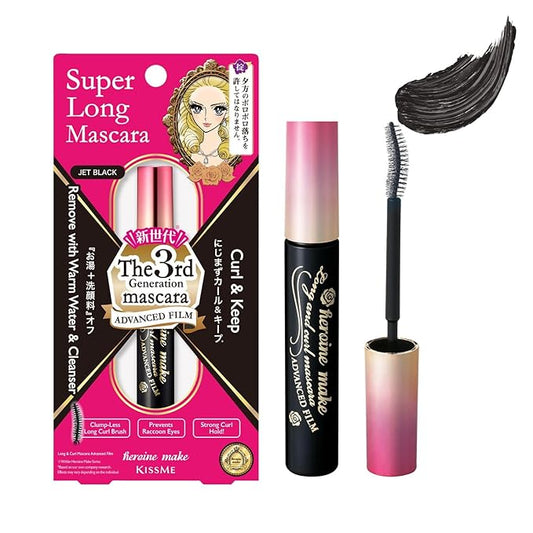 HEROINE MAKE by KISSME Tubing Mascara Waterproof & Long-lasting, Waterproof Mascara Black for Lengthening & Curl with Curvy Brush Advanced Film, 4 Natural Serums for Sensitive Skin, Made in Japan 1 EA