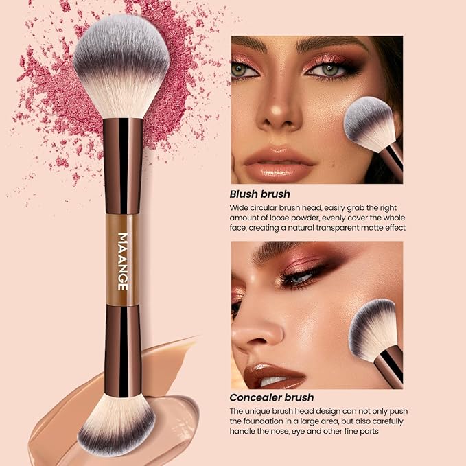 MAANGE 7 PCS Foundation Makeup Brush Set With Bag, Make up Brushes, Eyeshadow Concealer Brush, Double-ended Foundation Contour Powder Blush, Professional Face brush Set Tools For Liquid,Cream(Apricot)