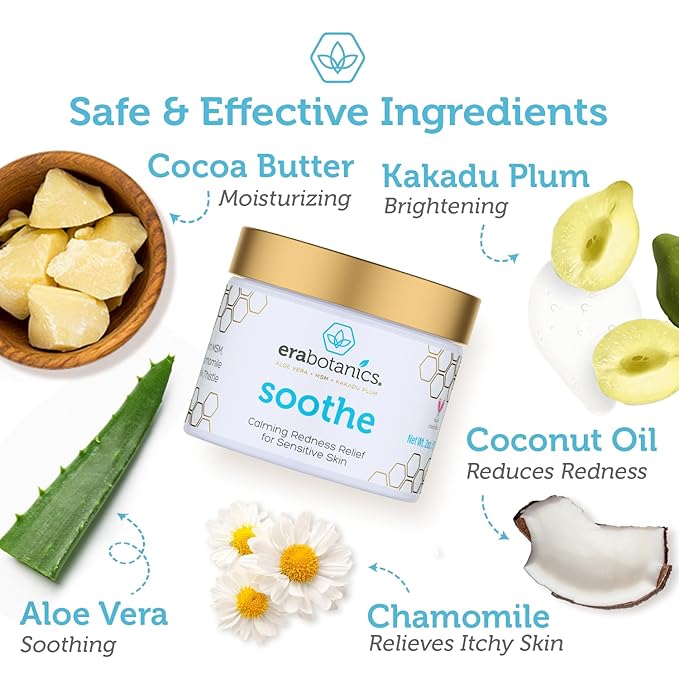 Era Organics Cream Redness Relief Moisturizer- Soothing Redness Relief for Face with Manuka Honey, MSM, Chamomile - Calming Moisturizer Made in USA