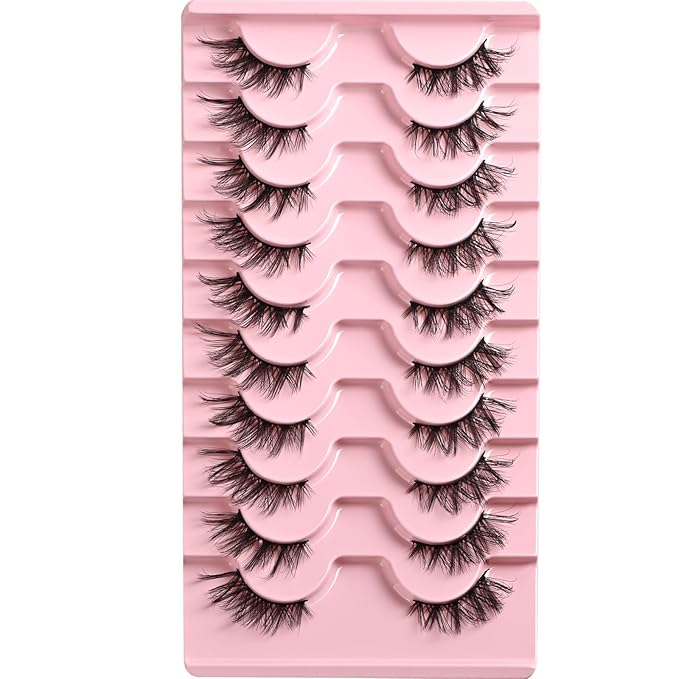FARRED Half Eyelashes Natural False Lashes Wispy Cat Eye Strips Eyelash 10 Pairs Faux Mink Strip Eye Lashes Pack for Daily Makeup (C10 | 8-15MM)
