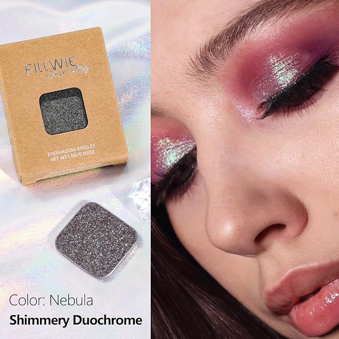Chameleon Single Eyeshadow, Iridescent Blue-Purple, Pressed Powde, Square Pan,High Pigment, Smudge-Proof, Smooth Blend,Long-Lasting,Fits Magnetic Palettes (Nebula)