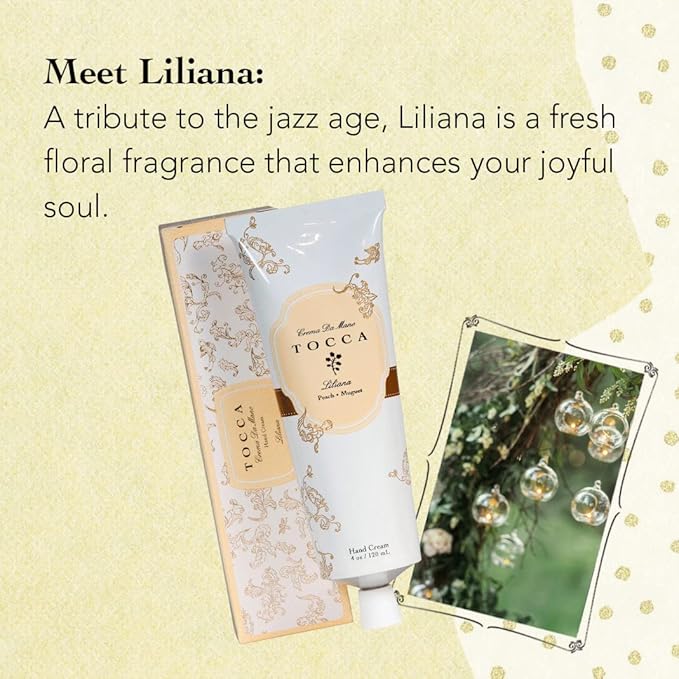 Tocca Crema de Mano Luxe, Liliana Hand Cream, 4 oz - Neroli, Watery Peach, Muguet - Moisturizing, Quick Absorbing