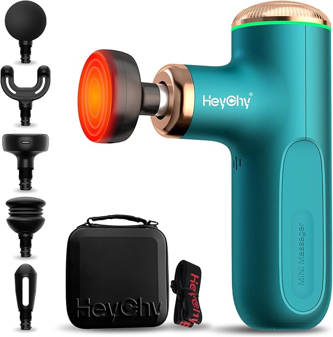 Massage Gun with Heat Function, 5 Adjustable Speed & 5 Massage Head for Deep Tissue Pain Relief, Portable Muscle Massager for Athletes, Compact Percussion Gun