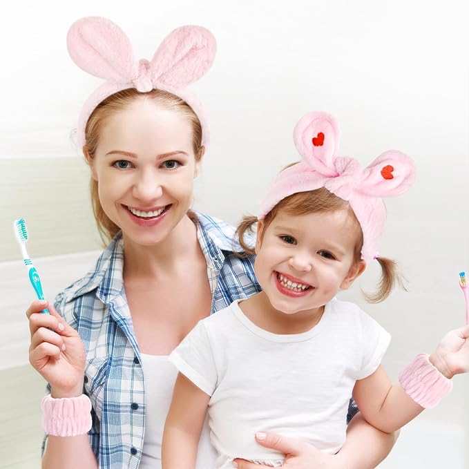 4Pack Headband and Wristband Set for Washing Face, Spa Skincare Makeup Headband, Soft Puffy Hair Band Bow Tie, for Women and Teen Girl Trendy Stuff Gifts