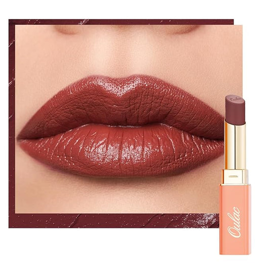 Oulac Color Rich Satin Lipstick - Red Brown Full Coverage Lip Color, Creamy Silky-Smooth, Moisturizing, Satin Matte Finish, Infused With Shea Butter, Vegan & Clean Beauty, 4g, SG14 Blair
