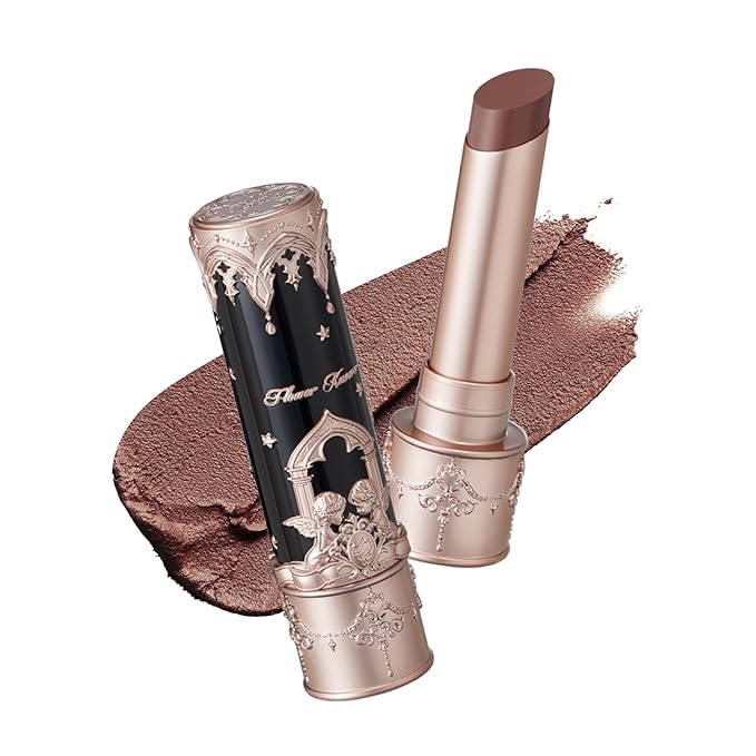 Flower Knows Little Angel Matte Lipstick,Super Soft & Ultra Silky Lip Mud Stick,Long Lasting & Moisturizing Vegan Lip Makeup for Girls&Women,Velvety Brown Finish(C09 Dark Angel)