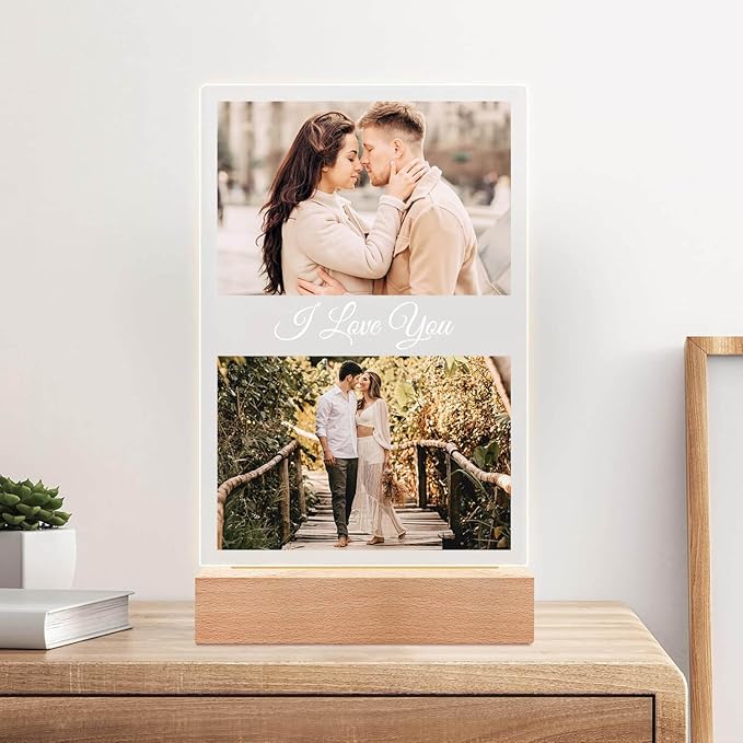 Personalized Anniversary Birthday Gifts for Women & Men, Custom Picture Frames with Photo, Personalized Photo Frame with Night Light, Customized Christmas Couple Gifts for Her & Him