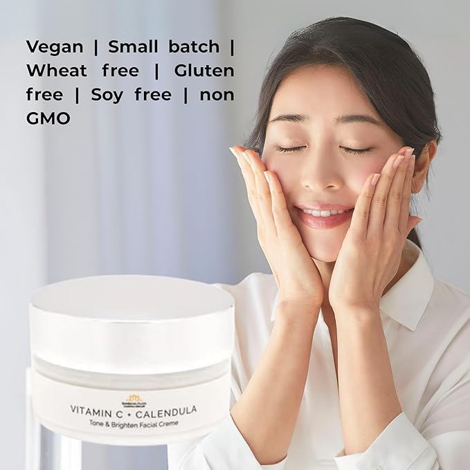 Calendula + Vitamin C Brightening Face Cream – Hydrating, Firming, Antioxidant-Rich Moisturizer – Lightweight, Non-Greasy, Non-GMO, No Parabens or Sulphates – 2 oz Jar