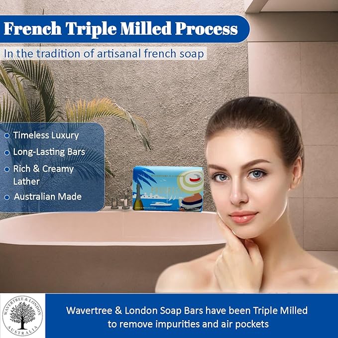 Wavertree & London Prosecco Scented Natural Soap (2 Bars), 7oz Moisturizing French Triple Milled Soap Bars enriched with shea butter - Pure Plant Based Bath & Body Bars for All Skin Types
