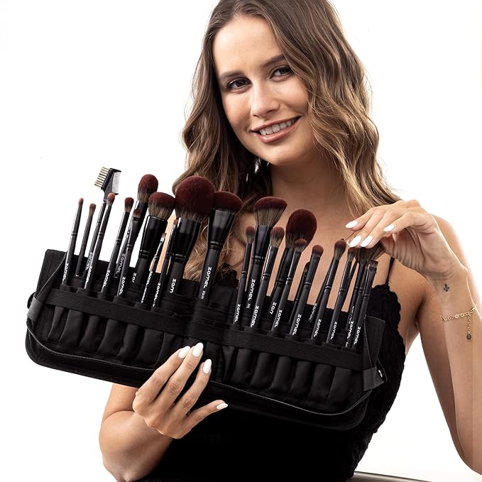 ZAMEL 26Pcs Premium Black Make up Brushes Set With Travel Bag,ULTRA SOFT Hair Makeup Brush pack Contains large powder Blending Make up Brush set Blush Face Brush Concealers contour Eyeshadow