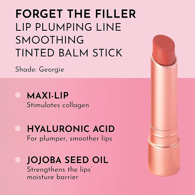 LAWLESS Women's Forget the Filler Lip Plumping Line Smoothing Tinted Balm, Georgie, Pink, 0.09 Ounce