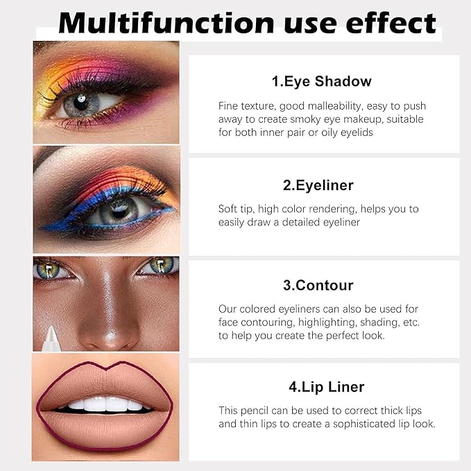 evpct 6Pcs Blue Colored Glitter Eyeliner Pencils Set,Dark Light Blue Green Purple Red Pink Metallic Colorful Liquid Eye Liner Set Women Waterproof