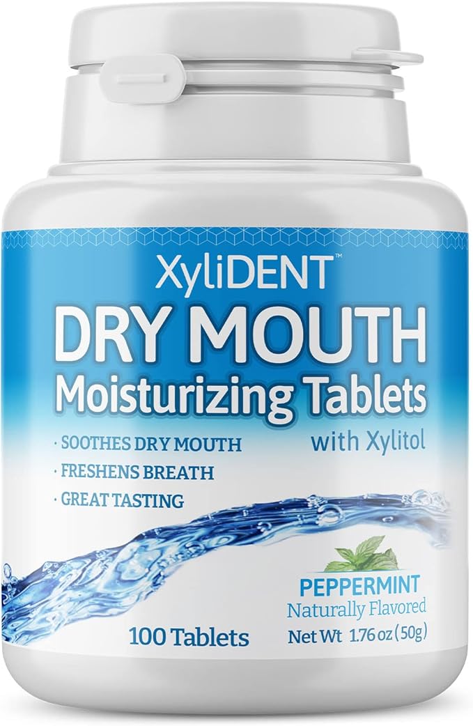 Nature's Stance XyliDENT Xylitol Tablets for Dry Mouth Relief - Stimulates Saliva, Freshens Breath, Reduces Acid Production, Fast Acting Relief, 100 Count (Peppermint)