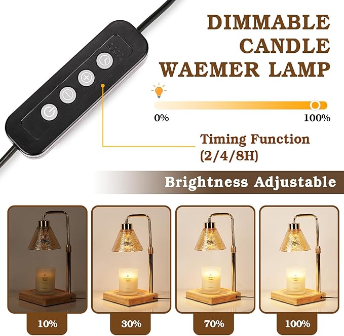 Modern Candle Warmer Lamp, Dimmable Candle Lamp Warmer with Timer, Birthday Gifts for Women Who Have Everything, for Mom, Adjustable Men's Candle Lamp, Cozy Living Room Bedroom Decor