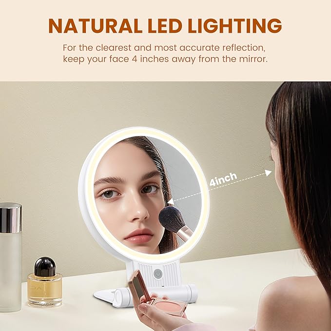 Lighted Makeup Mirror with 1X/30X Magnification, 3 Color Dimmable Lights, 2000mAh Rechargeable Double-Sided/Switch Vanity Mirror, 360° Swivel Tabletop & Hanging Design, Adjustable Brightness
