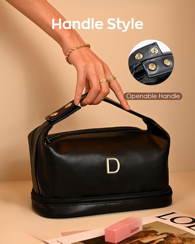 Personalized Teen Girl Gifts, Personalized Makeup Bag with Handle, IGifts for Young Women Cosmetic Bag with Makeup Brush Organizer, PU Leather Travel Toiletry Bag, Gifts for Friends Female