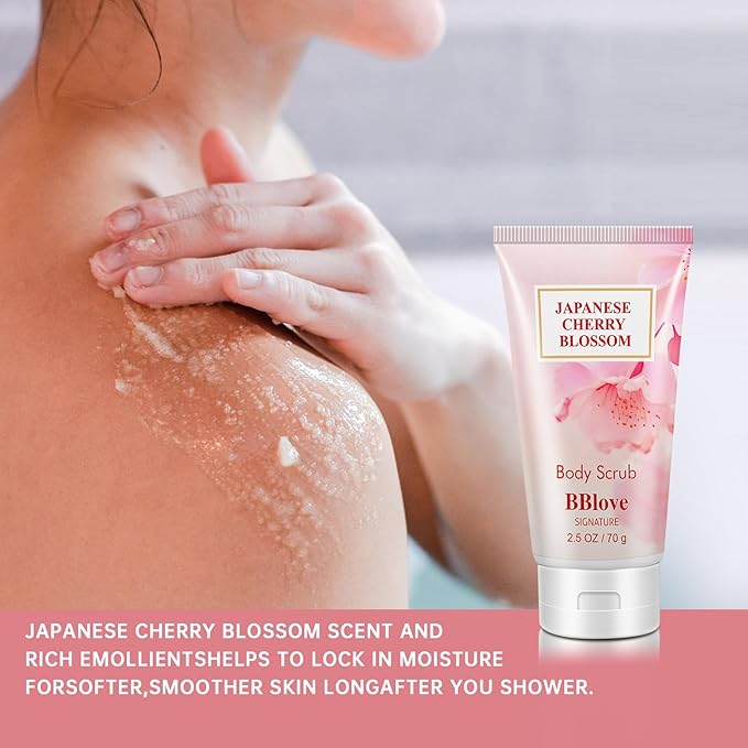 Bath and Body Gift Set for Women and Girls,Japanese Cherry Blossom,4PCS Set for-Shower Gel,Body Lotion,Body Mist,Exfoliating Scrub,Body Care Travel Set for Birthday Mother's Day Gifts