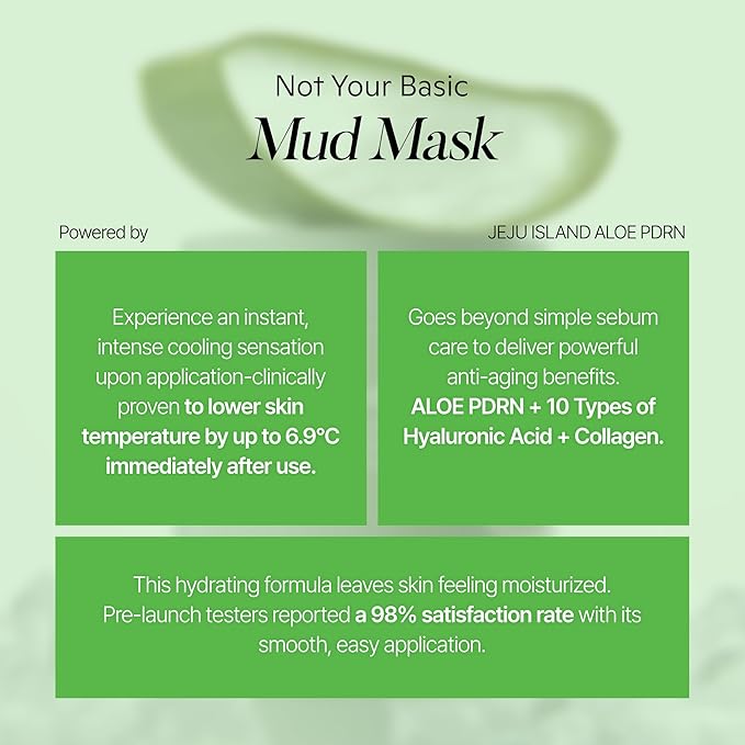ALOE PDRN Cooling Mud Face Mask, Vegan Collagen Cream Clay Mask with Kaolin & Bentonite, Hydrating & Pore Care, Instant Cooling, Korean Skincare, 3.38 Fl Oz