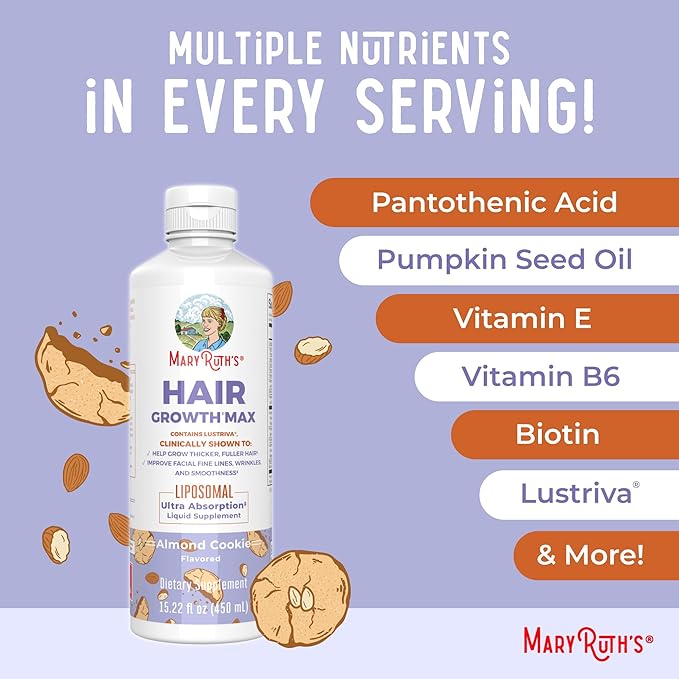 MaryRuth Organics Women's Hair Growth MAX Liposomal | with Lustriva® + Biotin 10000mcg + Pumpkin Seed Oil | Thicker Hair | Hair Care | Wrinkles, Fine Lines, Skin Care | Ages 18+ | 15.22 Fl Oz