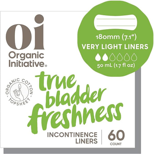 Oi | Organic Initiative Incontinence Liner, Organic Cotton Topsheet, Very Light Bladder Leakage, Breathable and Hypoallergenic, Very Light absorbs up to 1.7 floz (7.1") 60 Liners