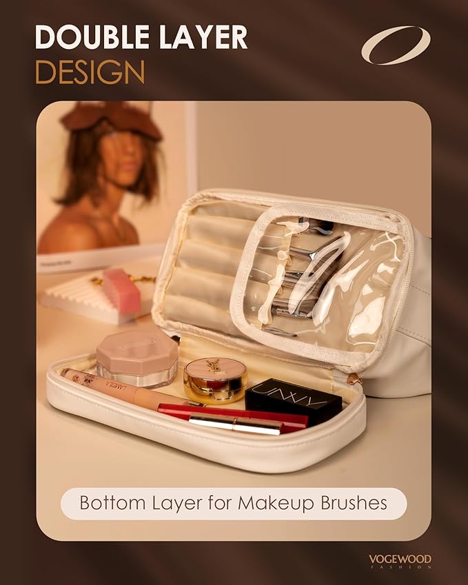 Gifts for Women, Makeup Bags with Handle, Initial Double Layer Cosmetic Bag with Makeup Brush Organizer, Cute Cosmetic Pouch for Women, Gifts for Daughter Friends Female Mom