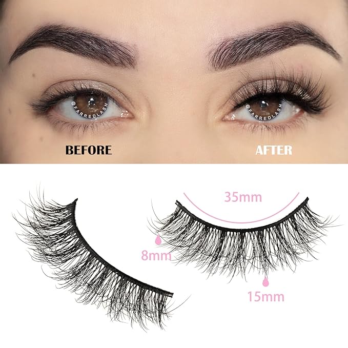 FARRED Natural Lashes Short Eyelashes Wispy False Mink Lash Pack 14 Pair Natural Look Fluffy Doll Eyelash Small Fake Strip Lashes Full Pestañas Sets for MUA and Beginners Daily Makeup (F5 | 8-15mm)