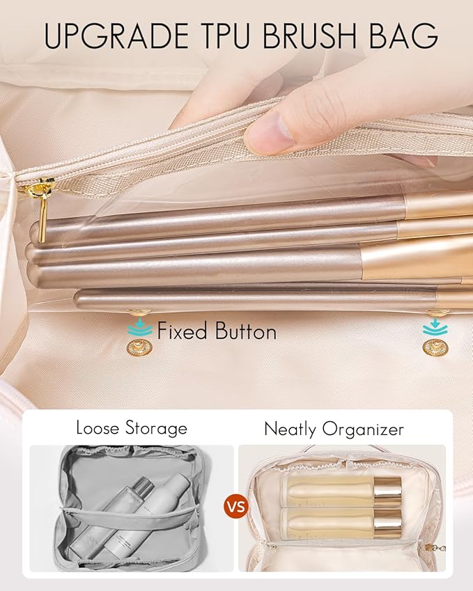 Vlando Travel Makeup Bag,Teacher Appreciation Gifts,Large Capacity Toiletry Bag for Women Wide Open Cosmetic Organizer with Divider and Handle(White)