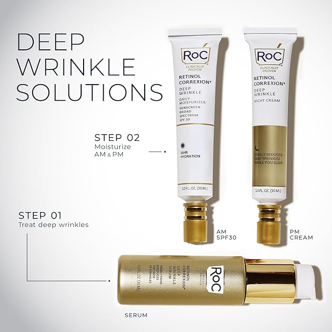 RoC Retinol Correxion Night Cream for Deep Wrinkles, Anti Aging Skincare Treatment Women and Men, 1.0 oz (Packaging May Vary)