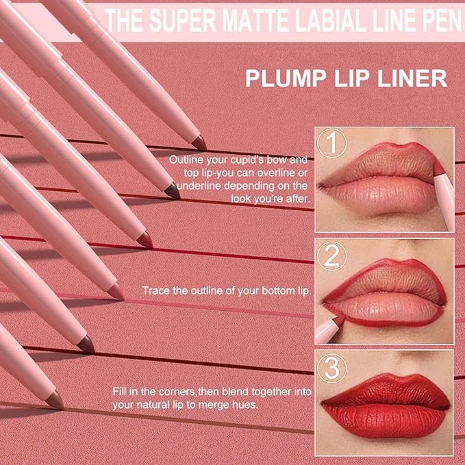 6Pcs Retractable Lipliner Pencil Waterproof Makeup for Lip Liner and Eye Liner, Smooth and Creamy, Long Lasting Matte Finish, Vegan Beauty, Matte Velvet Pigmented Lip Liner (01, 6Pcs)