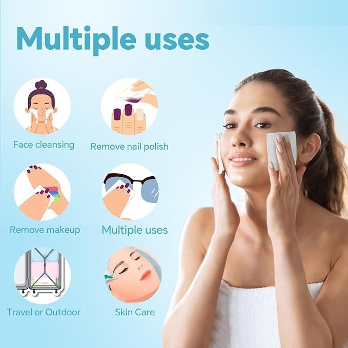 Square Cotton Pads for Face (1000 Count) - 100% Pure Cotton, Soft Lint-Free Makeup Remover Pads for Facial and Eye Use, Double-Sided Design to Save Water, Hypoallergenic (200 Thick & 800 Ultra-Thin)