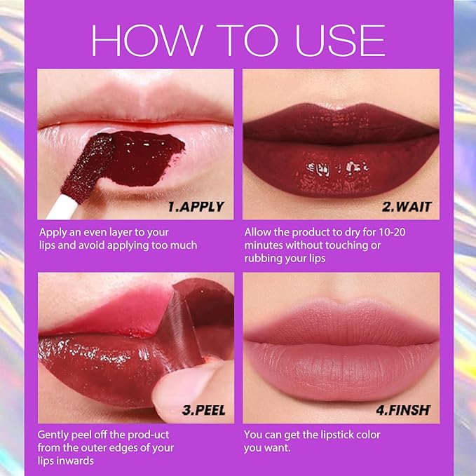 LANGMANNI 6Pcs Peel Off Lip Liner Set,Lip Stain Peel Off,Long-Lasting Waterproof & Smudge-Proof Matte Lip Liners With Ergonomic Handle & Precision Brush,Makeup Gift for Girls (6 Colors Set)