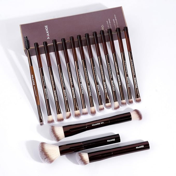 MAANGE Makeup Brushes 16 Pcs Premium Synthetic Makeup Brush Set Foundation Brush for Liquid Powder Concealer Precision Eyeshadows Blending (Coffee)