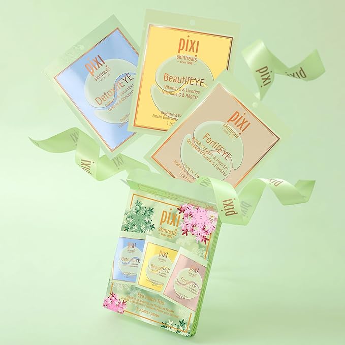 Pixi Beauty Holiday Eye Patch Trio | 3 Single Use Eye Patches for Depuffing, Hydrating & Toning Under-Eyes | 3 pairs, 6 patches