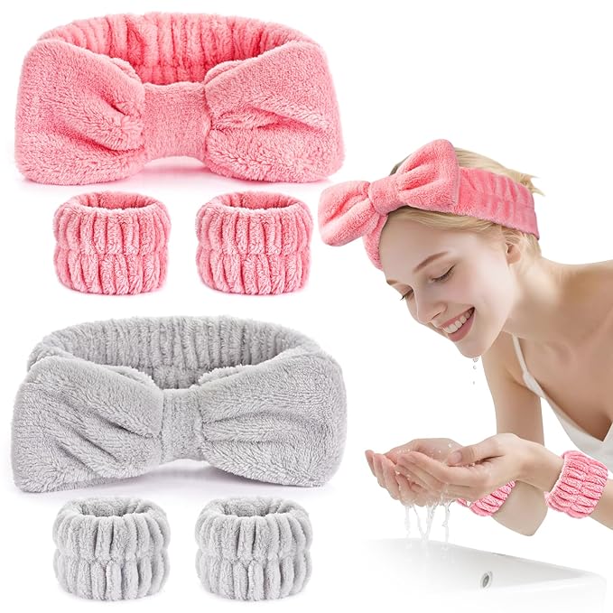 6Pack Headbands and Wristband Set for Washing Face, Spa Skincare Makeup Headband, wrist bands and hair band for face wash, for Women and Teen Girl skincare tools Gifts