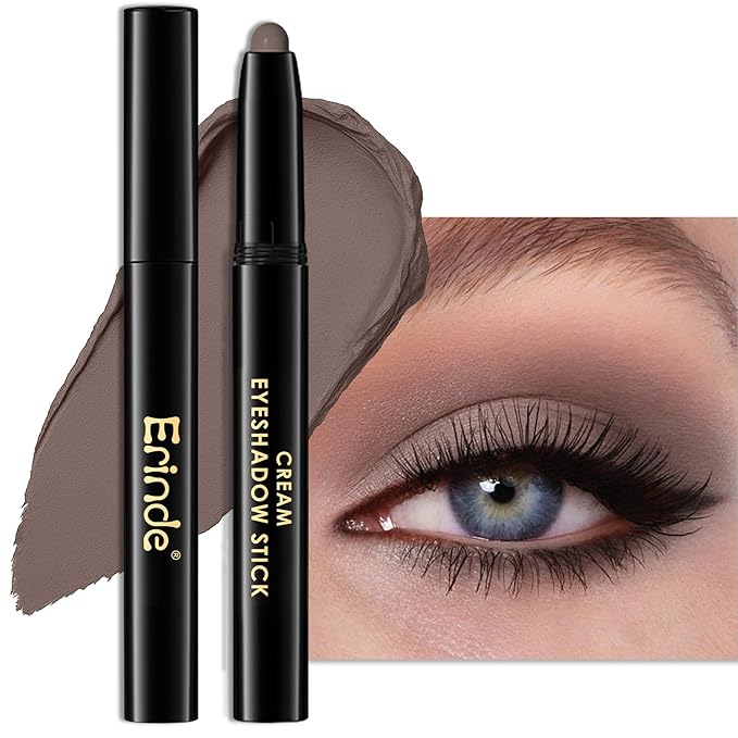 Erinde Waterproof Eyeshadow Stick, Cream Eye Shadow Stick, Long-Lasting, Crease-Proof, Cream to Powder Buildable & Blendable Eye Shadow Pencils Crayon, Vegan & Cruelty-Free, 13 Gray Brown