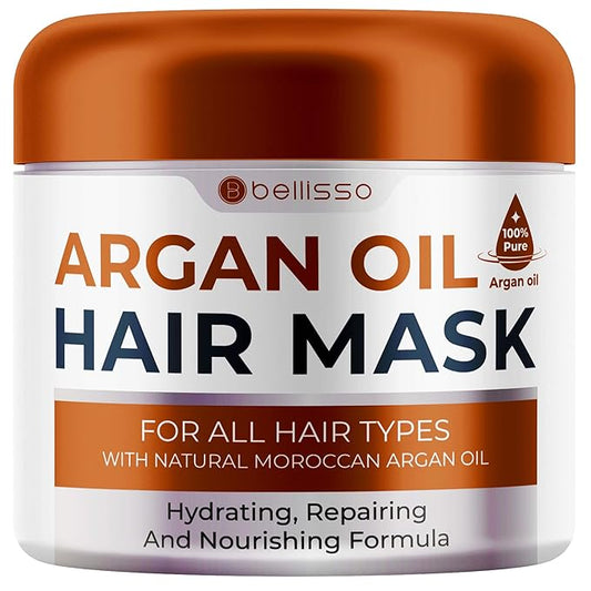 Moroccan Argan Oil Mask - Deep Conditioning Moisturizer for Dry, Extremely Damaged Hair - Hydrating Repair Treatment for Split Ends - With Collagen and Keratin for Curly, Frizzy and Color Treated Hair