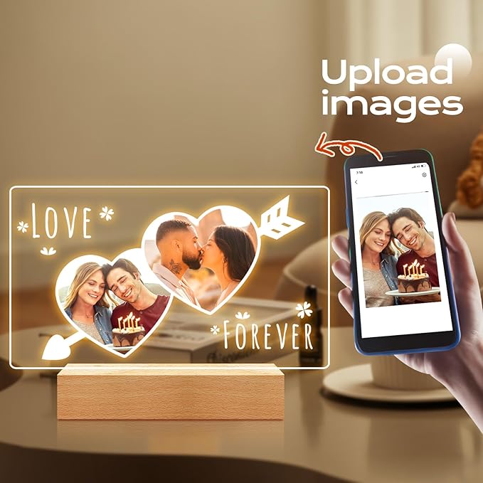 Custom Picture Frames with Photo, Personalized Photo Frame with Night Light, Customized Picture Frame, Personalized Christmas Anniversary Birthday Gifts for Women Men Girlfriend Boyfriend