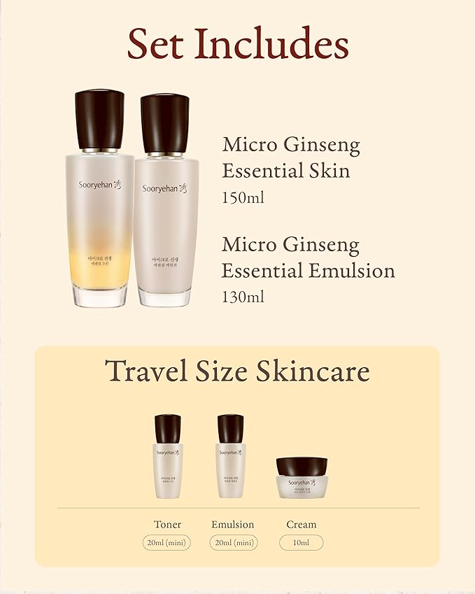 SOORYEHAN Micro Ginseng Essential Skincare Special Set (11.2 fl oz) - Boosts Skin Density, Elasticity, and Vitality . with Ginseng Liposome™ for Youthful Radiance – Korea Skincare.