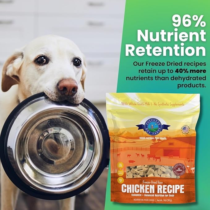 Freeze Dried Raw Dog Food, Chicken Recipe, All Natural, No Synthetics, Made in USA with Goat's Milk & Organic Produce, High Protein, Complete Meal (48oz)