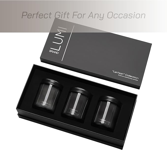 Set of 3 Scented Soy Candles Gift Set | Le Noir Collection | Men’s Cologne, Red Teakwood, Bergamot & Oud | Crackling Wood Wick | 40+ HR Burn, 7oz Each | Luxury Gift for Men & Home