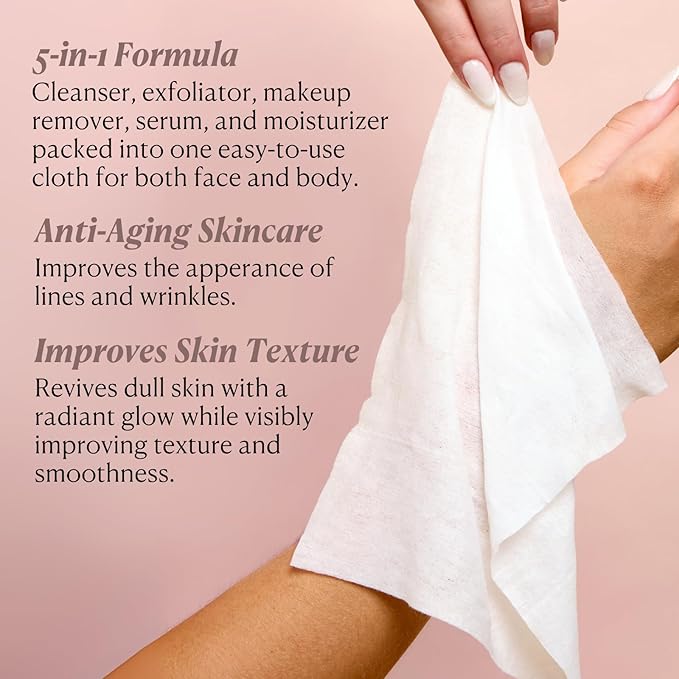 Nakery Makeup Remover Wipes for Face, 5-in-1 Infused Cleansing Towelettes, Gentle Exfoliating Wipe for Women, Eye Makeup Eraser for Sensitive Skin, Anti Aging Skincare, Hydrating Formula
