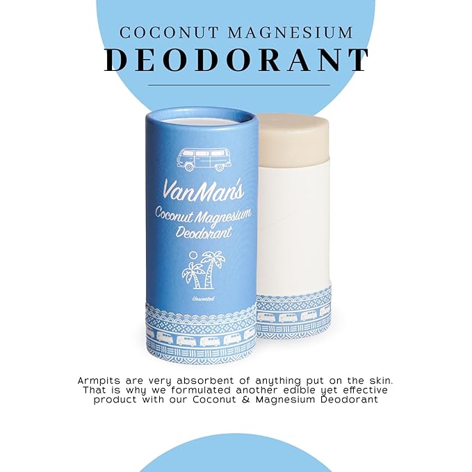 VanMan Coconut & Magnesium Deodorant Stick - Natural Aluminum Free Deodorant for Women & Men - Effective Odor Control for Delicate Skin - With Tallow, Shea Butter & Coconut Oil - 2.2 oz Unscented