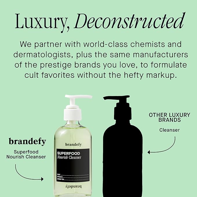 Brandefy Superfood Face Wash, Gentle & pH Balanced Cleanser w/Kale, Green Tea, Spinach, Vitamin C, E, K2- Softens & Nourishes Skin, Organic Facial Cleanser for All Skin Types (8 Fl Oz)