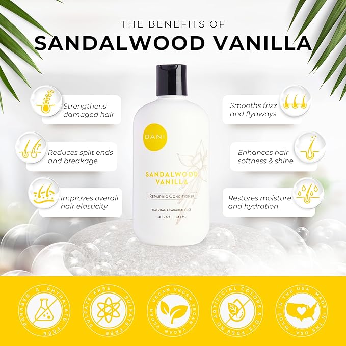 DANI Naturals Conditioner – Sandalwood Vanilla, Strengthening & Thickening for Fuller-Looking Hair, Lightweight & Hydrating, Vegan & Color-Safe, 12 oz